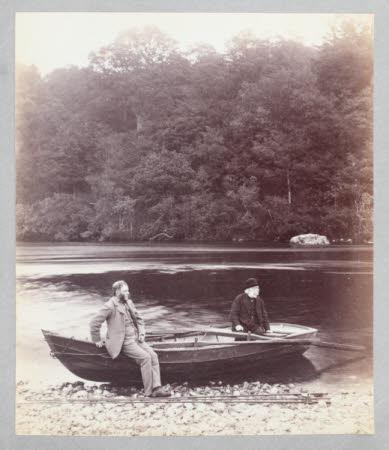 Rupert Potter and Mr Bright by a boat, Dalguise