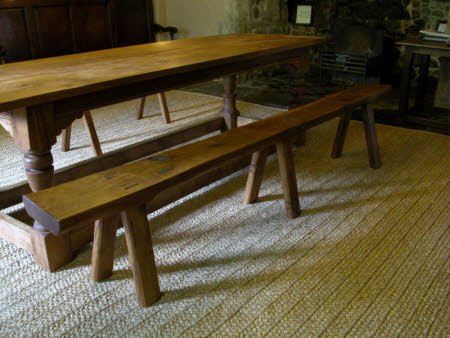 'Refectory' type table and a pair of benches