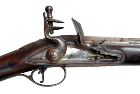 Kedleston Hall, 108523.1, one of pair of iron barrelled flintlock blunderbusses, condition survey, 2005 © National Trust / Brian Godwin