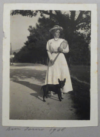 Edith Teresa Hulton, later Lady Berwick (1890-1972) with her dog Tenace in Tarvis, Austria, 1908