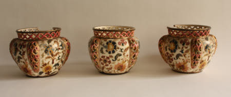 Three Zsolnay Pecs dishes.