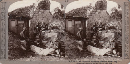 R.A.M.C at Monchy Dressing Station attending to wounded coming down from the line.