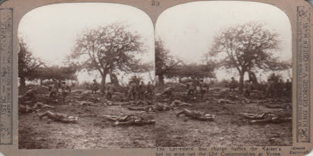 The Leicesters fire charge baffles the Kaisers bid to wipe out the old Contemptables at Ypres.