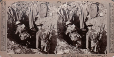 Our troops make use of a Jerry dugout captured in(?) the Great Allied Advance at Bapaume. August ...