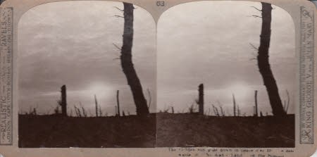 The Golden Sun goes down in peace o'er the desolate waste land of No Mans Land on the Somme.