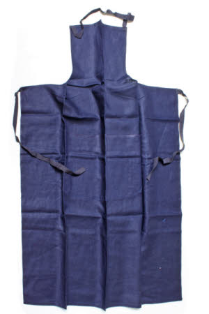 Five navy blue cotton twill butler's aprons