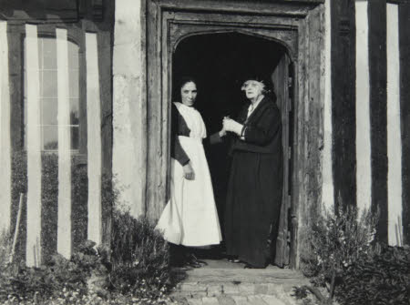 Dame Ellen Terry  (1847-1928) and Hilda (Barney) Barnes at front door of Smallhythe Place