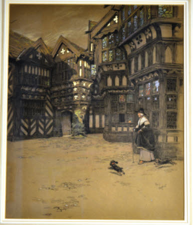 A Servant and her Dog waiting outside Little Moreton Hall, Cheshire