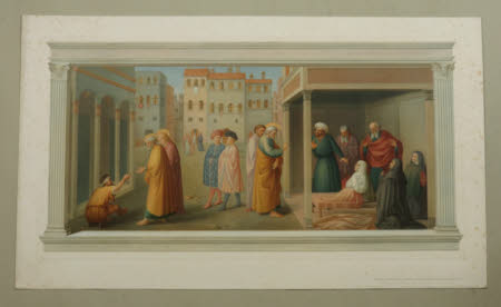 The Distribution of Alms and St Peter healing the sick with his