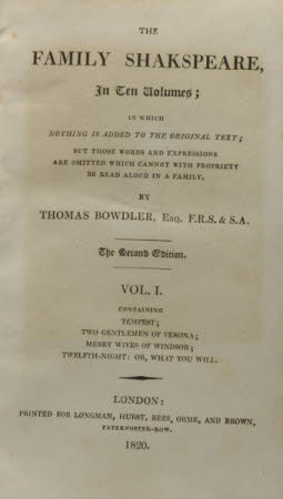 The family Shakespeare, . in ten volumes; in which nothing is added to the original text; but those ...