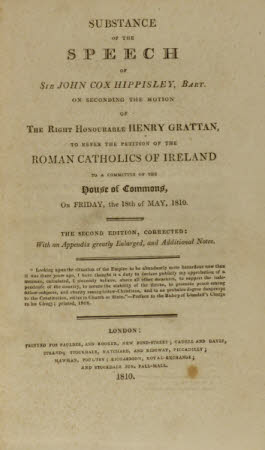 Substance of the speech of Sir John Cox Hippisley, Bart. . on seconding the motion of the Right ...