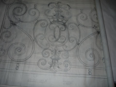 An architectural drawing of the design for an ironwork balustrade at Kedleston Hall: Drawing A.