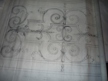 An architectural drawing of the design for an ironwork balustrade at Kedleston Hall: Drawing B.