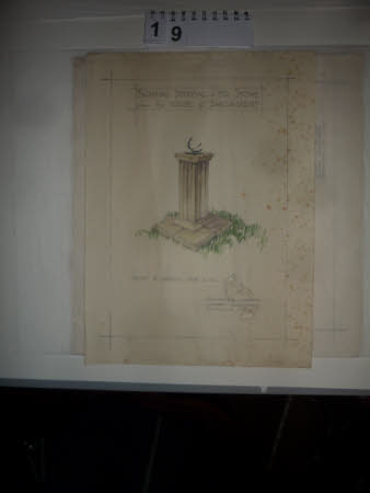 Hand-drawn design for a sundial pedestal at Kedleston Hall: "Sundial Pedestal in old stone from the ...