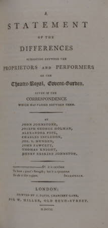 A statement of the differences subsisting between the proprietors and performers of the ...