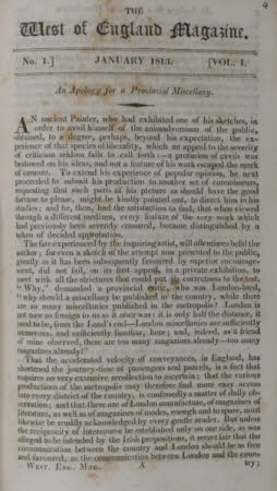 The West of England magazine. . No.1. January 1813. Vol. I.