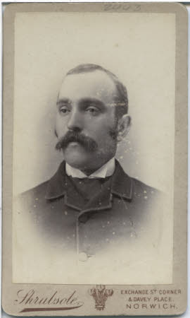 Portrait of man with large moustache.