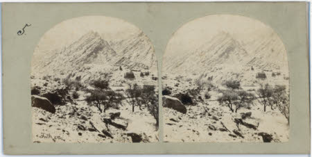 Stereograph view of Mount Serbal from Wady Feiran