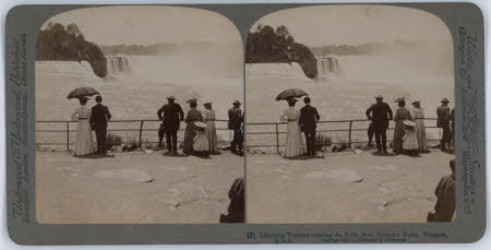 Admiring Tourists viewing  the Falls, from Prospect Point  Niagara, USA