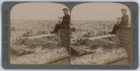 A view from San Francisco Cathedral, on the largest Aztec Pyramid over Cholula, Mexico.