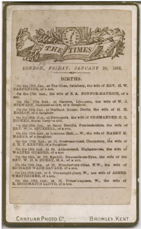 A copy of the page of Births from The Times