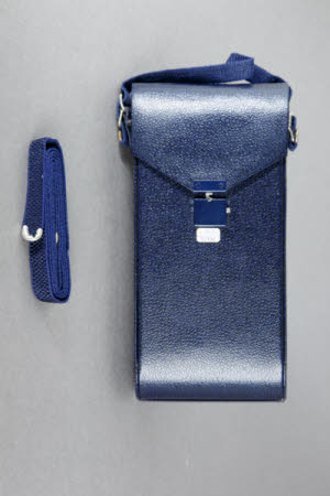 Blue leather carrying case and separate woven shoulder strap for No.1a Pocket Kodak Junior folding ...