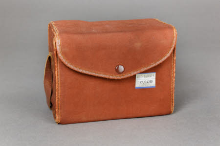 Canvas camera case, containing Ensign 2¼B reflex box camera