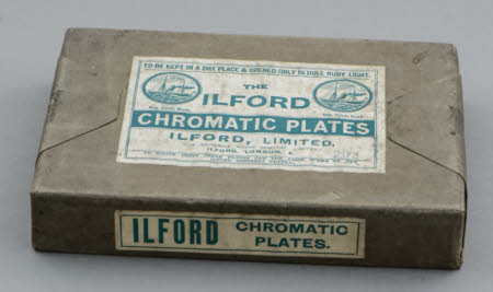 Sealed pack of Ilford Chromatic plates, half plate size.