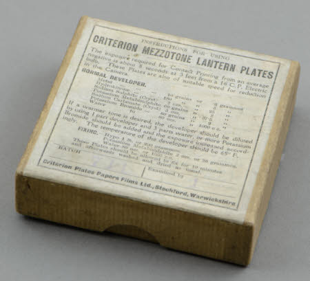 An empty cardboard box for Criterion Mezzotone Lantern Plates