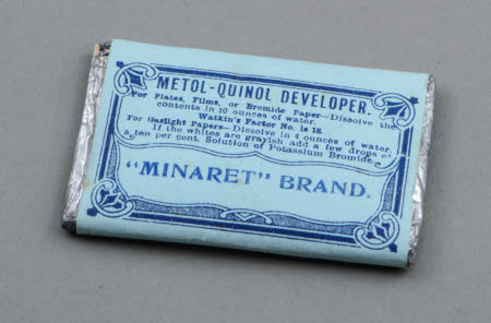 Unopened pack of Minaret brand metol-quinol photographic developer for plates, films or bromide ...