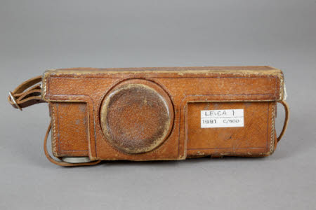 A brown leather ever ready case for Leica camera.