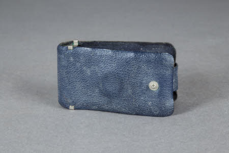 Black leather case for Ensign Midget 33 miniature folding rollfilm camera.