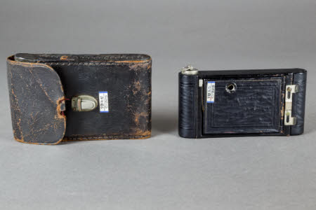 A Kodak Vest Pocket Autographic Model B in black leather case.