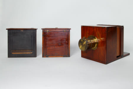 A Lerebours sliding box wet plate camera with two plate holders