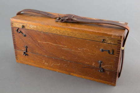 Lantern slide box with heater.