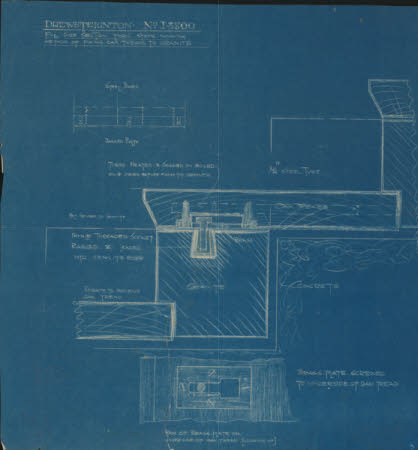 Section through steps showing fixings of Oak Tread to Granite