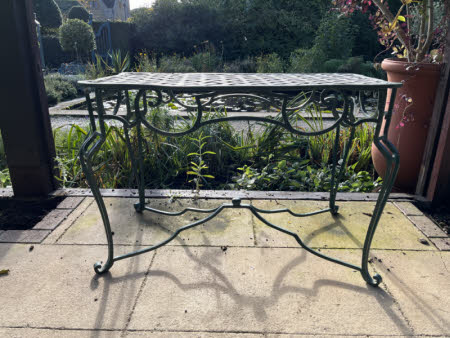 Green painted cast iron lattice top table
