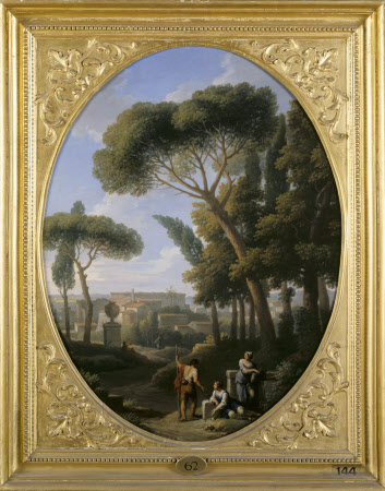 A Classical Landscape with a Traveller and Two Women conversing, a Town in the Distance