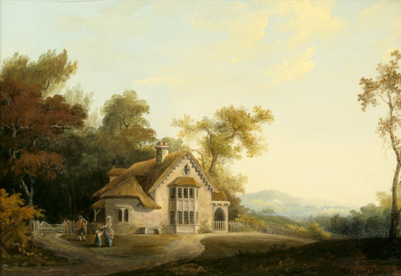 Seven Designs for a Picturesque Village: Design for a Thatched Cottage with Bargeboard Gable