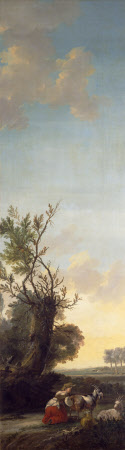 Landscape with a Girl milking Goats