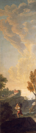 A Traveller in a Rocky Landscape, a River and Bridge beyond