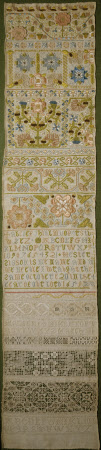 Sampler Band Sampler with Geometric Patterns and Alphabets