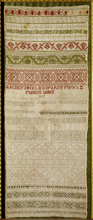 A Band Sampler of Narrow Border Pattern with Alphabet